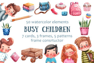 Busy Children Watercolor Clip Art Set